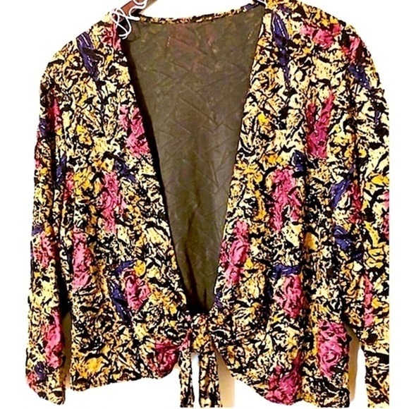 Vintage Women’s Metalic 80’s Tie Front Long Sleeve Cardigan Size Extra Large - Picture 1 of 4